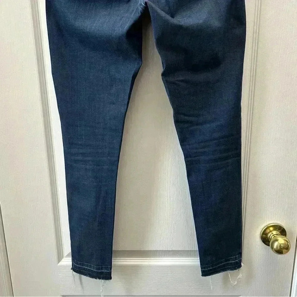 Topshop Moto Leigh Skinny Jeans Ankle Cropped Mid Rise Raw Hem Dark Wash Blue 26 - Picture 10 of 15